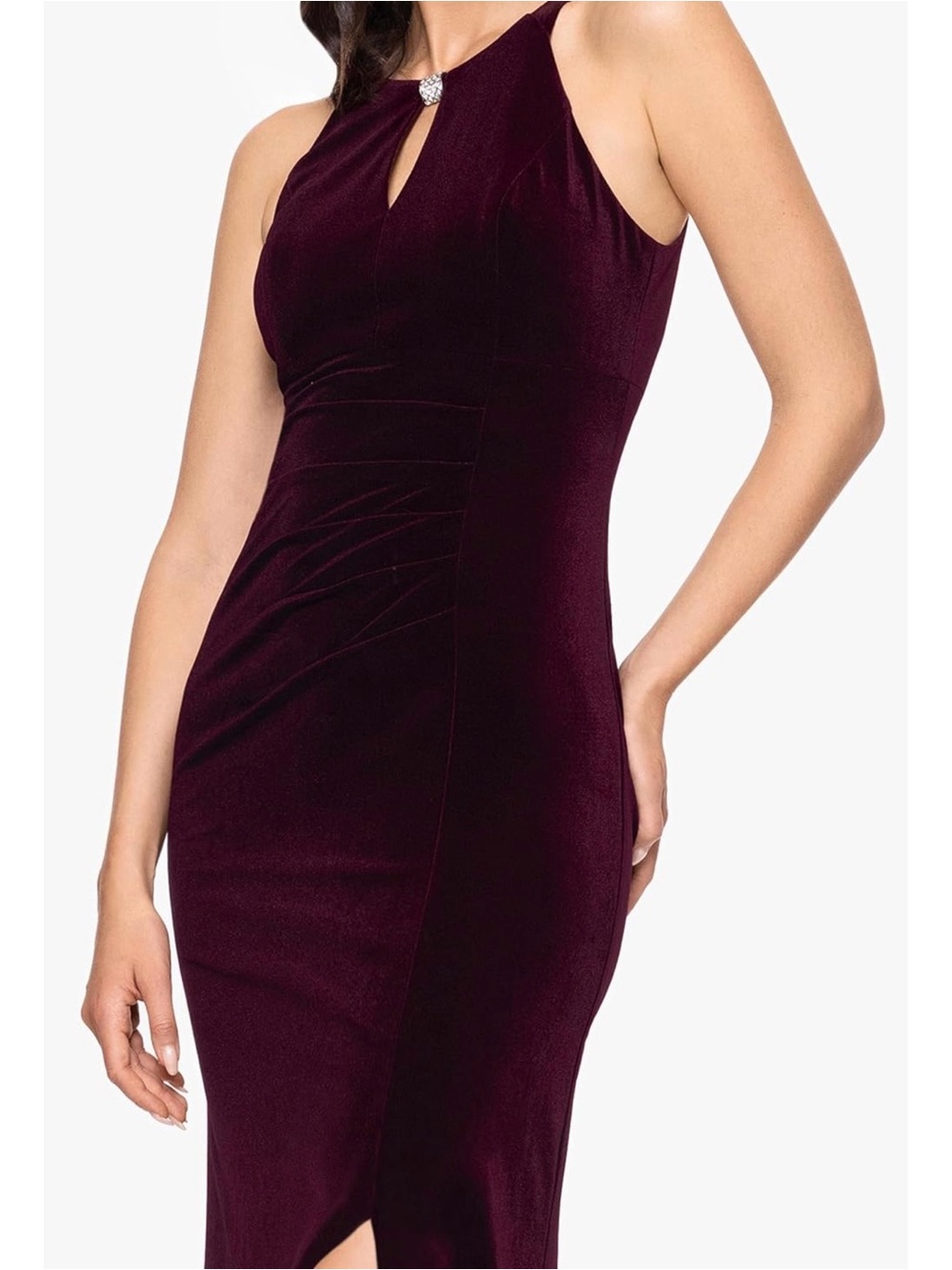 Betsy & Adam Sleeveless Velvet Midi Dress in Plum